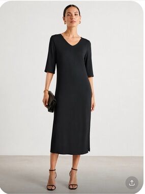 J.JILL Classic Black V-Neck Midi Dress Size Small